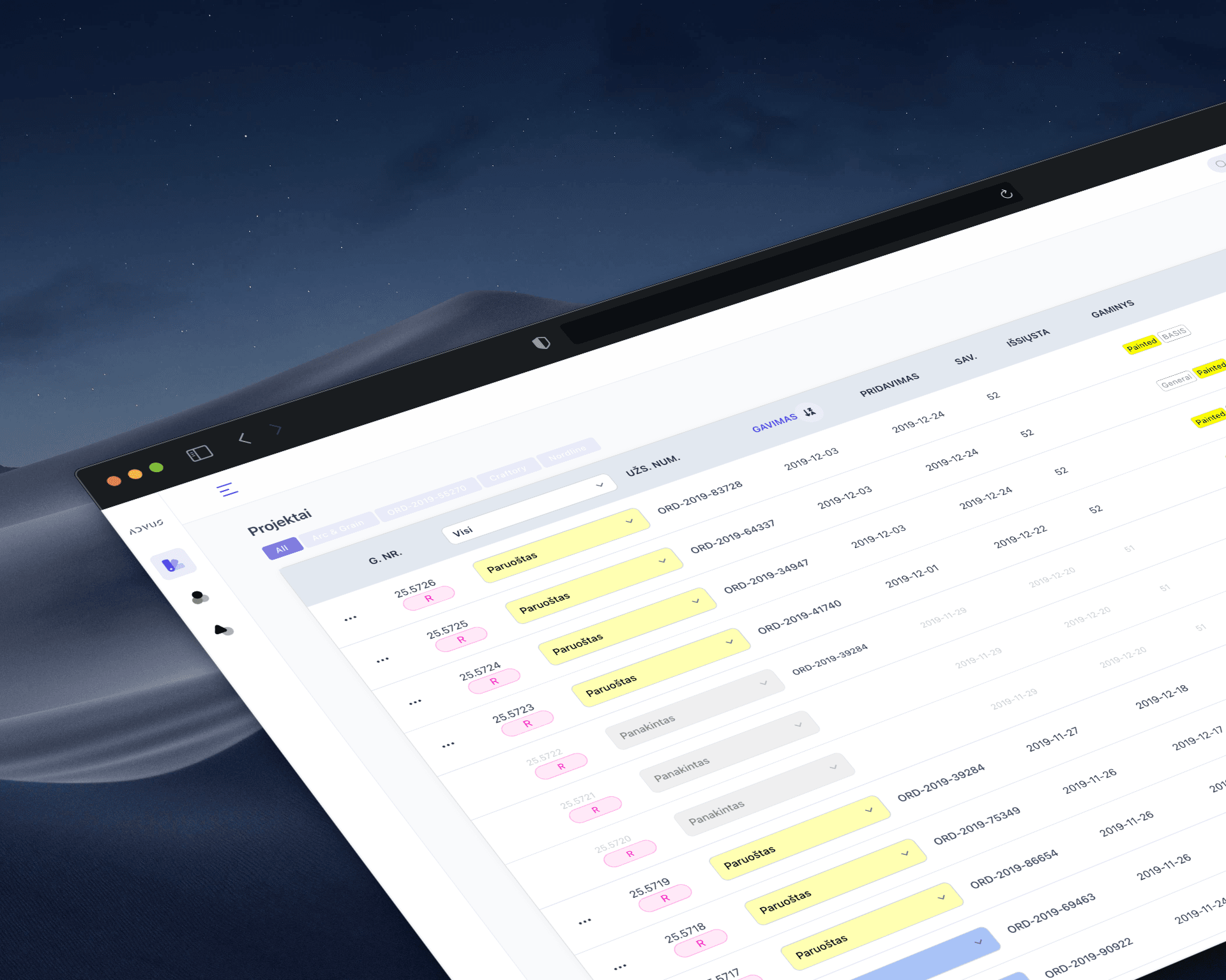 manufacturing management system dashboard showing production workflow and project tracking